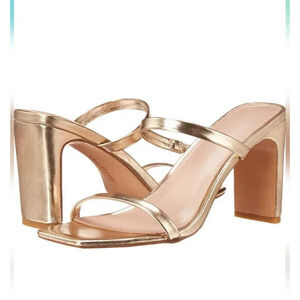 The Drop Women's 10 Avery Square Toe Two Strap High Heel Sandals Gold